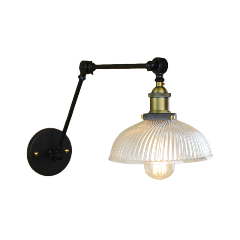 Siopsrl| 1 Light Ribbed Glass Wall Lamp Light Industrial Antique Brass/Black/Rust Dome Living Room Lighting Fixture with Swing Arm