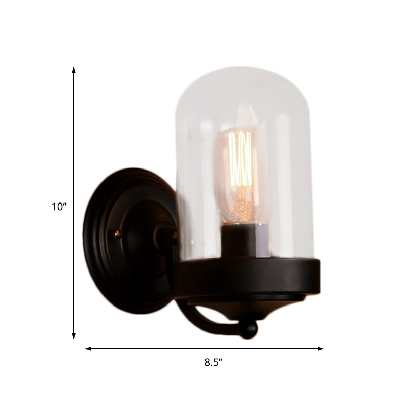 Siopsrl| Capsule Wall Mounted Lighting 1/2 Light Bulb Industrial Black Clear Glass Lighting for Portico