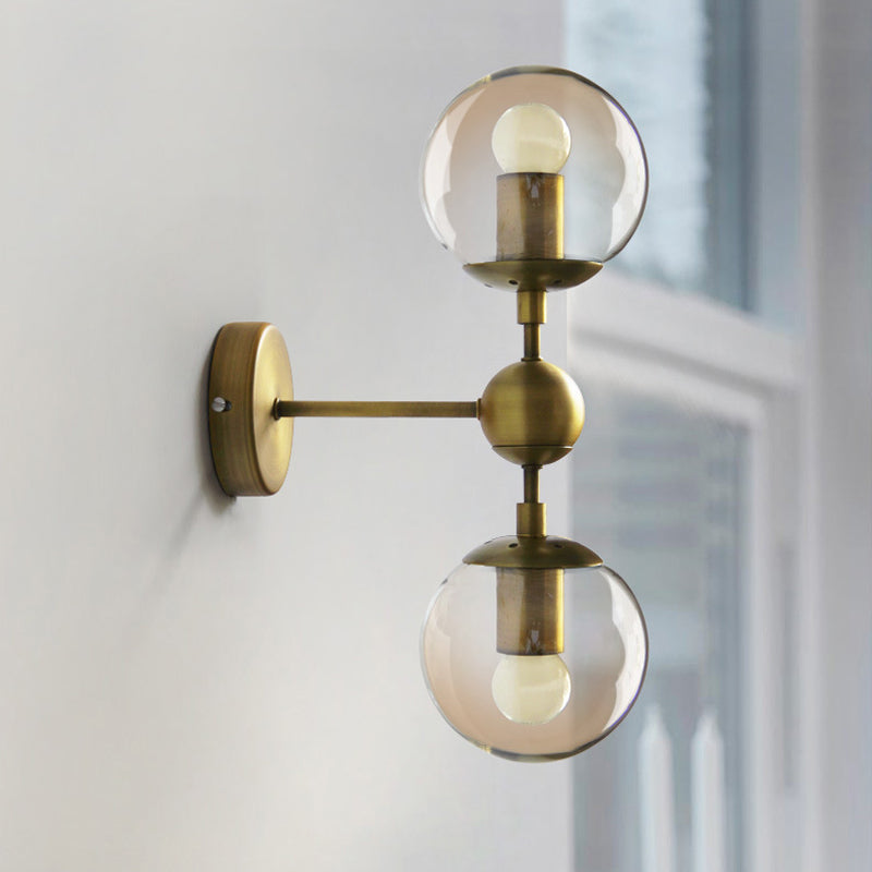 Siopsrl| 1/2-Head Global Wall Mount Light with Amber Glass Shade Modernist Wall Lamp Lighting in Gold for Bedroom