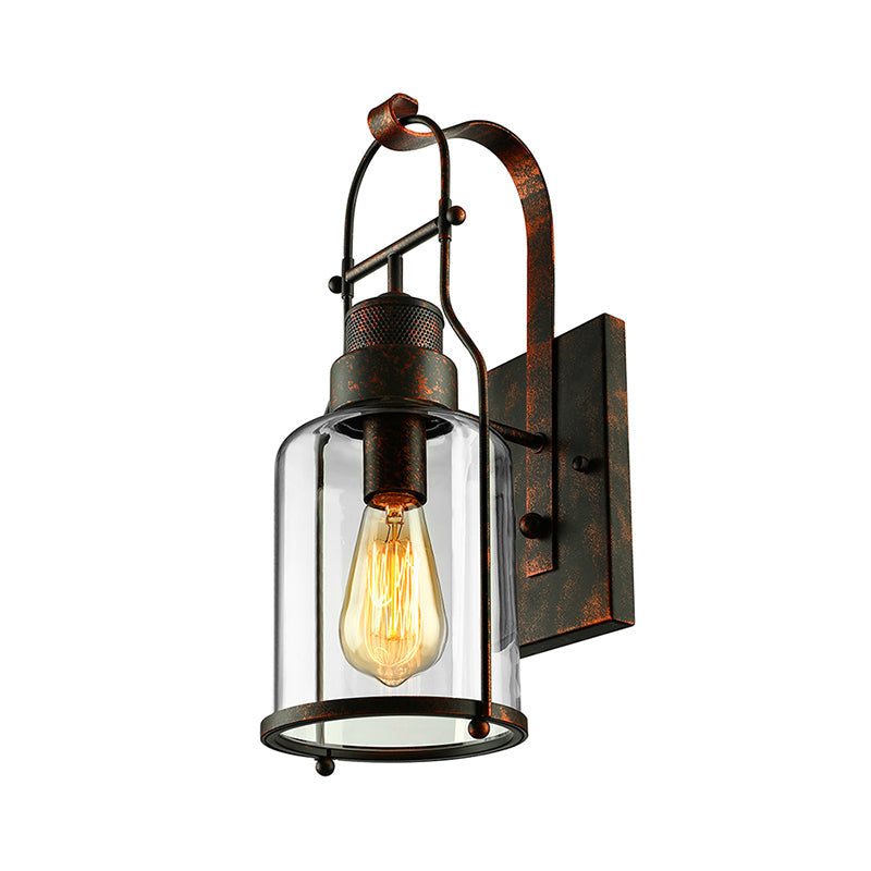 Siopsrl| Cylinder clear glass wall-mounted lamp industrial single bulb living room wall sconce in black/white/rust with cage