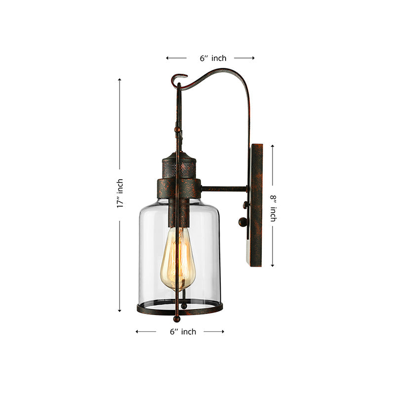 Siopsrl| Cylinder clear glass wall-mounted lamp industrial single bulb living room wall sconce in black/white/rust with cage