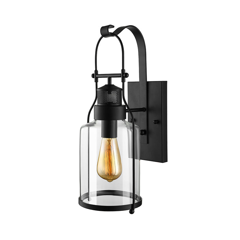 Siopsrl| Cylinder clear glass wall-mounted lamp industrial single bulb living room wall sconce in black/white/rust with cage