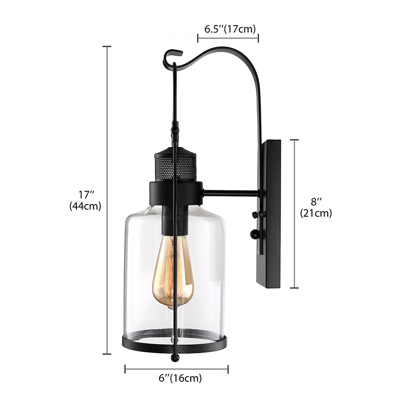 Siopsrl| Cylinder clear glass wall-mounted lamp industrial single bulb living room wall sconce in black/white/rust with cage