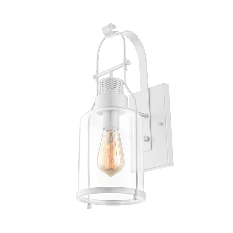 Siopsrl| Cylinder clear glass wall-mounted lamp industrial single bulb living room wall sconce in black/white/rust with cage