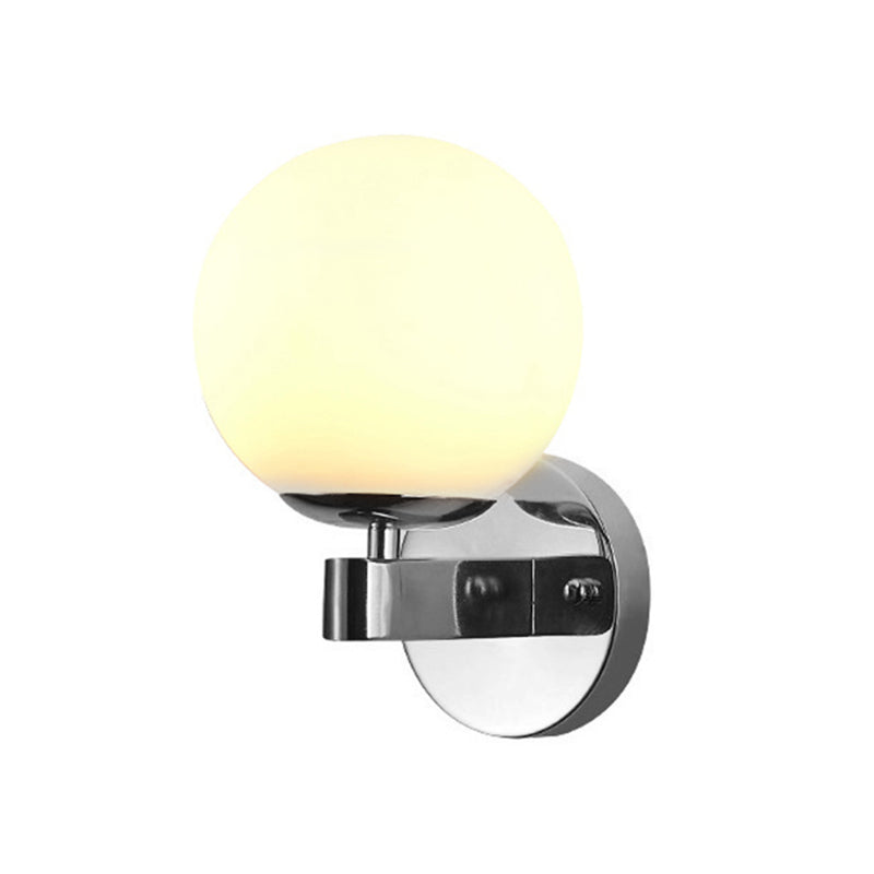 Siopsrl| Chrome/Gold Round Wall Light Industrial Opal Glass 1 Light Bedroom Wall Lamp Fixture