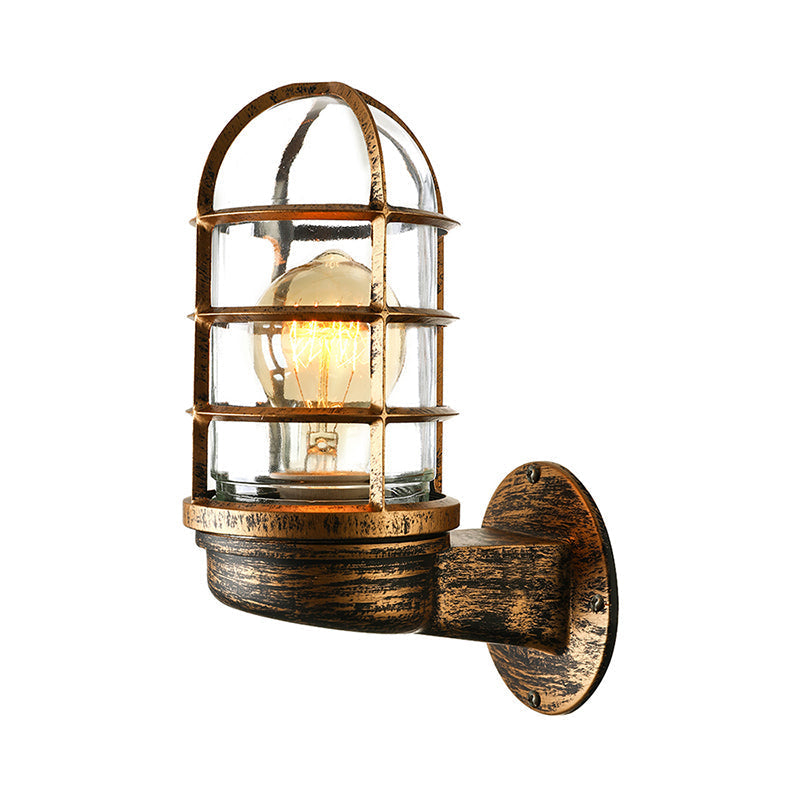 Siopsrl| Cylinder Clear Glass Wall Mounted Lamp Industrial Single Bulb Living Room Wall Light in Pink/Blue/Green with Cage