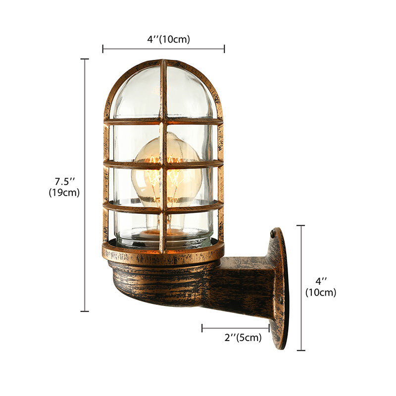 Siopsrl| Cylinder Clear Glass Wall Mounted Lamp Industrial Single Bulb Living Room Wall Light in Pink/Blue/Green with Cage