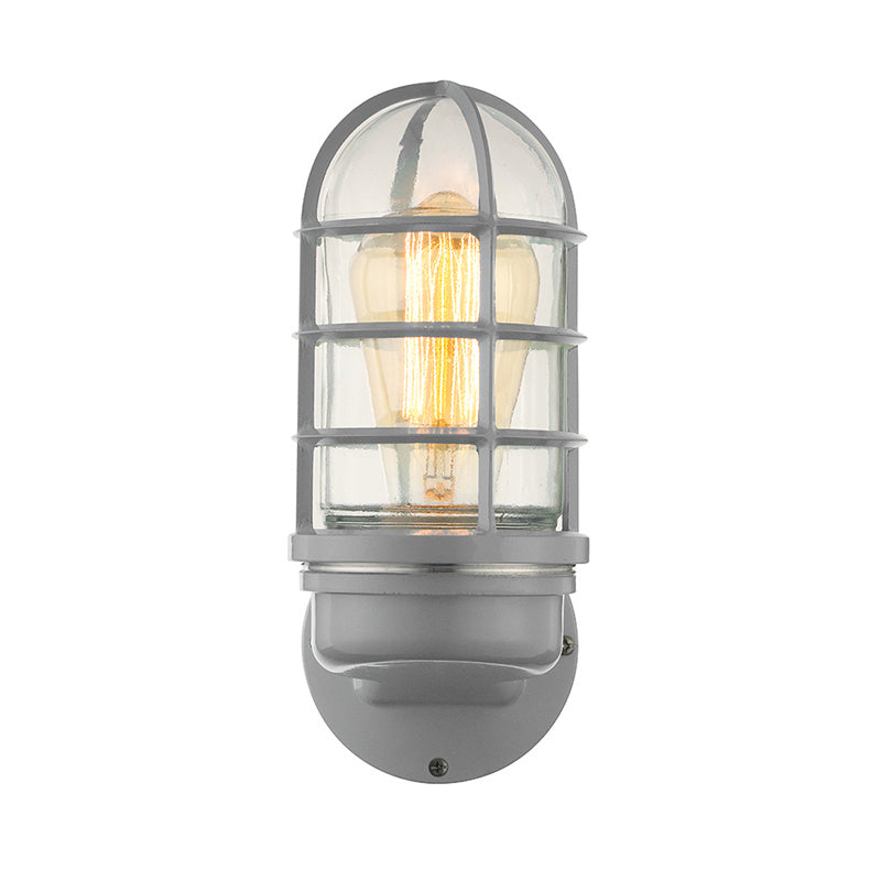 Siopsrl| Cylinder Clear Glass Wall Mounted Lamp Industrial Single Bulb Living Room Wall Light in Pink/Blue/Green with Cage