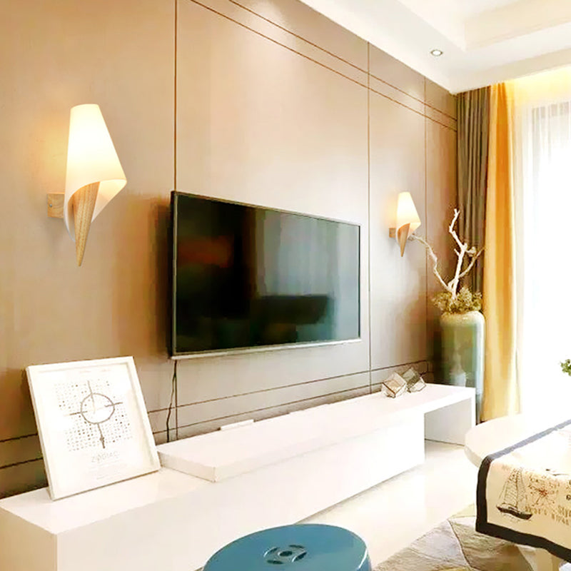 Siopsrl| Glass Sweet Cone Wall Lamp Living Room 1 Light Contemporary Wall Light in White & Beige
