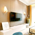 Siopsrl| Glass Sweet Cone Wall Lamp Living Room 1 Light Contemporary Wall Light in White & Beige