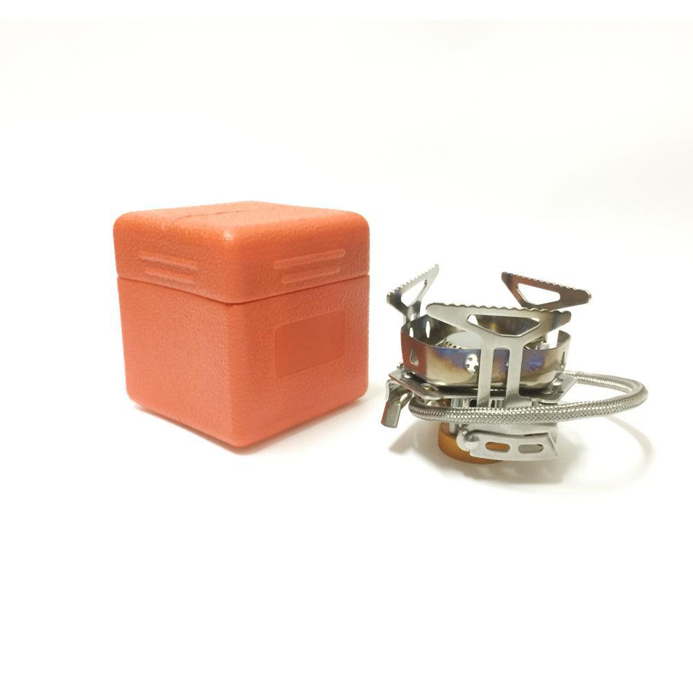 Siopsrl | stainless steel folding backpacking gas stove with braided fuel hose and windproof simmer-control regulator Siopsrl