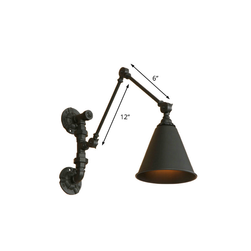 Siopsrl| 1 Bulb Swing Arm Wall Lamp Lighting Industrial Black Metal Wall Mount Light with Cone Shade