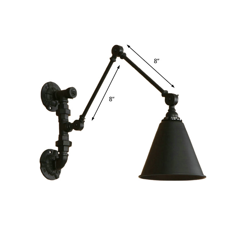 Siopsrl| 1 Bulb Swing Arm Wall Lamp Lighting Industrial Black Metal Wall Mount Light with Cone Shade
