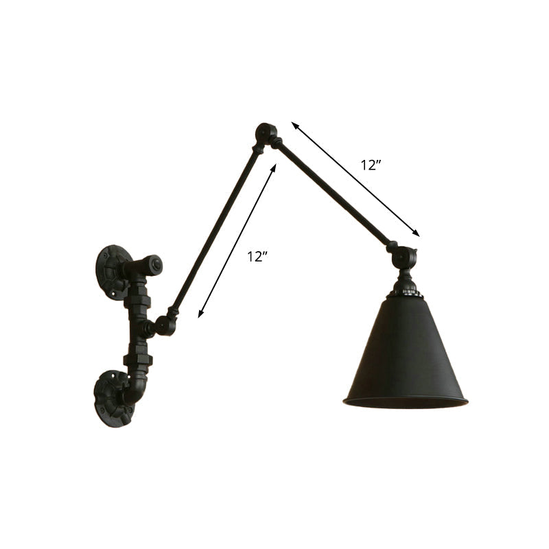 Siopsrl| 1 Bulb Swing Arm Wall Lamp Lighting Industrial Black Metal Wall Mount Light with Cone Shade