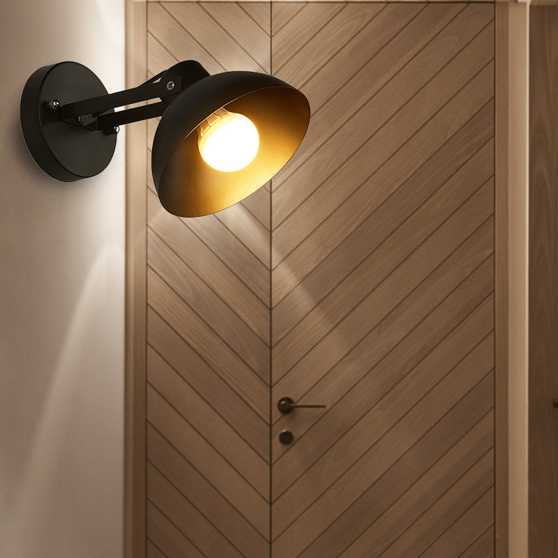 Siopsrl| 1 Head Wall Light Fixture with Dome Shade Metal Industrial Style Indoor Wall Lamp in Black