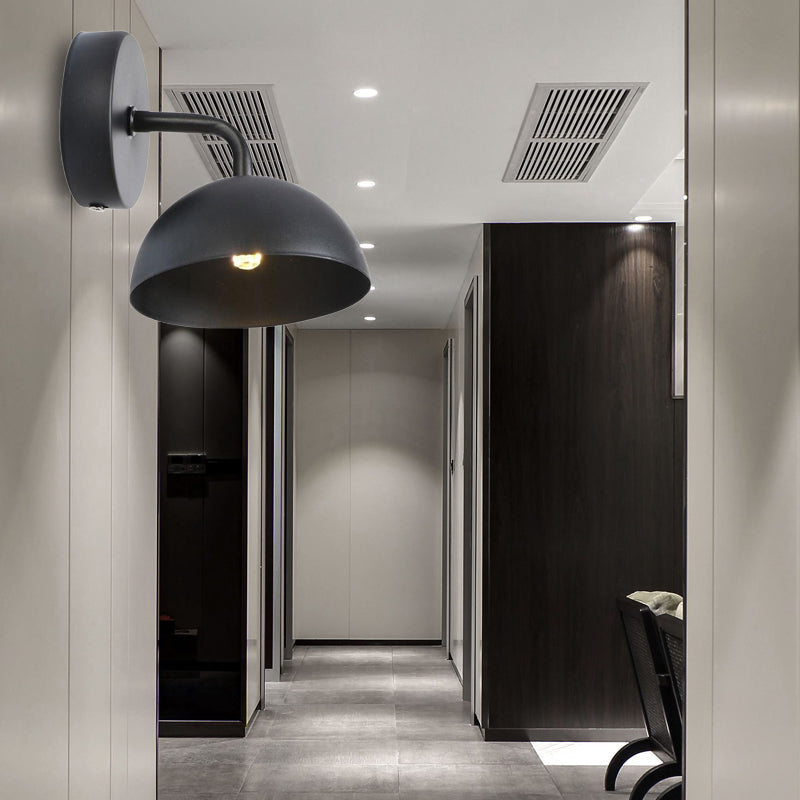 Siopsrl| 1 Light Wall Lamp Industrial Dome Shade Metal Down Wall Light with Curved Arm in Black/Bronze for Bedroom