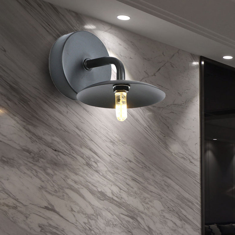 Siopsrl| Flat Shade Metal Wall Lighting Fixture Industrial Vintage 1 Light Bedroom Wall Sconce in Black