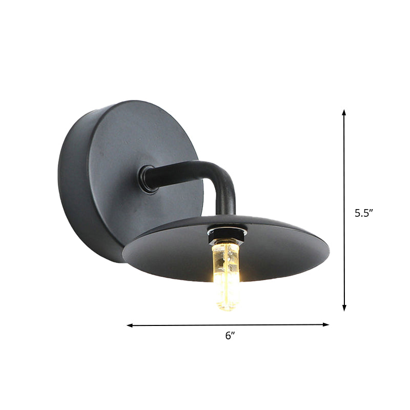 Siopsrl| Flat Shade Metal Wall Lighting Fixture Industrial Vintage 1 Light Bedroom Wall Sconce in Black