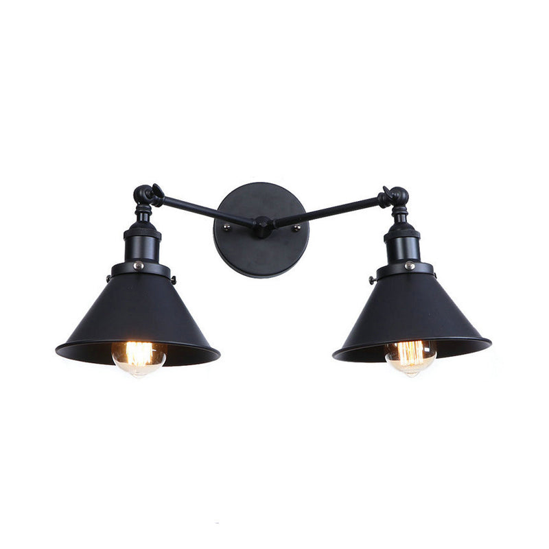 Siopsrl| Tapered Umbrella Iron Wall Mount Light Industrial Vintage 2 Heads Farmhouse Wall Mount Light in Black/Brass