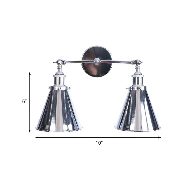 Siopsrl| Polished Chrome Conic Wall Mount Fixture Retro Style Iron 2 Lights Dining Room Wall Mount Light