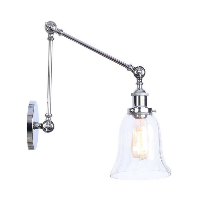 Siopsrl| Chrome One Light Wall Lamp Vintage Clear Glass Bell Lighting for Living Room