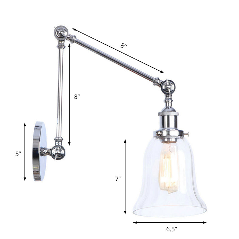 Siopsrl| Chrome One Light Wall Lamp Vintage Clear Glass Bell Lighting for Living Room