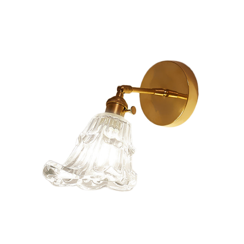 Siopsrl| Clear Textured Glass Brass Wall Light Art Deco 1-Light Industrial Wall Sconce
