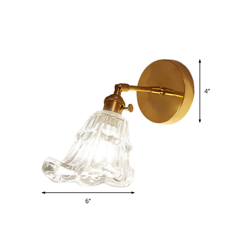 Siopsrl| Clear Textured Glass Brass Wall Light Art Deco 1-Light Industrial Wall Sconce