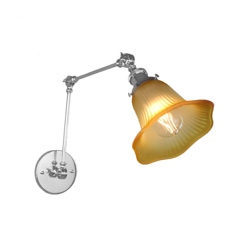 Siopsrl| 1 Light Flare Wall Light Fixture Industrial Design Chrome Amber Textured Glass Wall Lamp for Bedroom