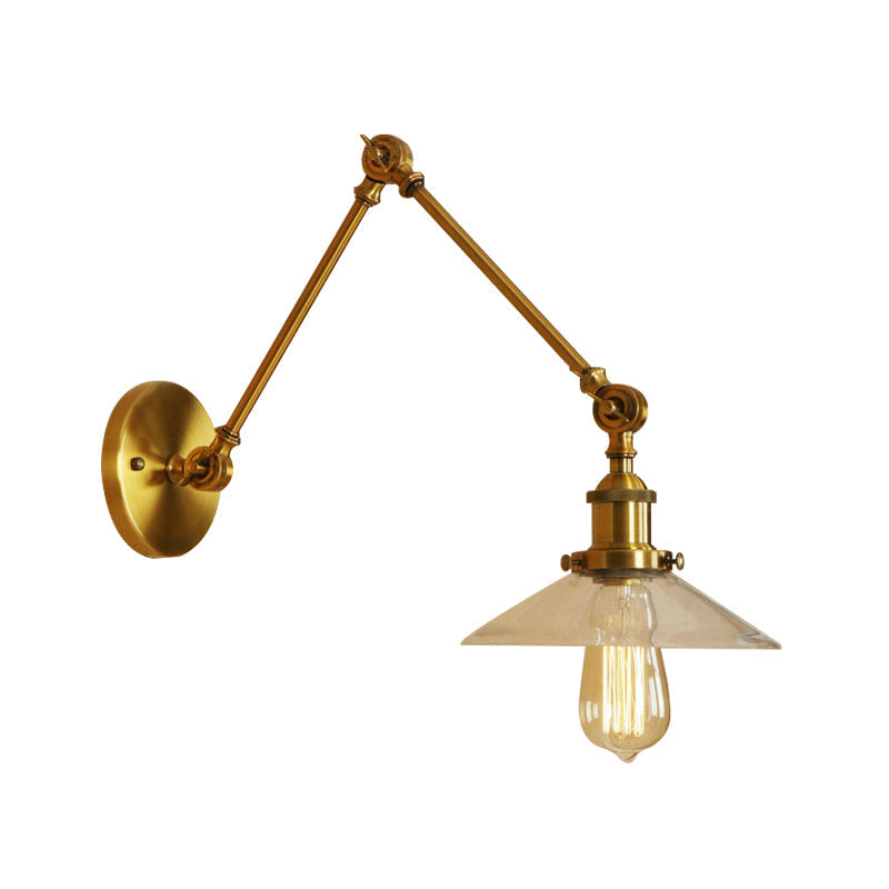 Siopsrl| Brass Cone Wall Lighting Country House Amber Glass 1 Light Living Room Wall Lamp Fixture