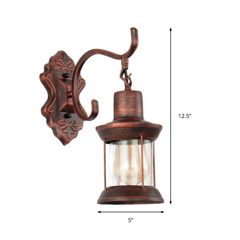 Siopsrl| Weather Copper A Light Wall Lamp Rustic Style Clear Glass Petroleum Lighting Fixture