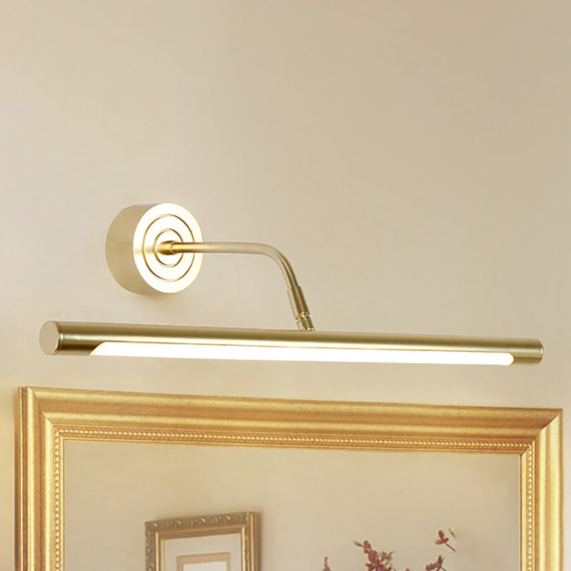 Siopsrl| 16"/20" W Slim Cylindrical Makeup Mirror Light Modernism Metal LED Gold Wall Mount Lamp for Bedroom, Warm/White Lighting