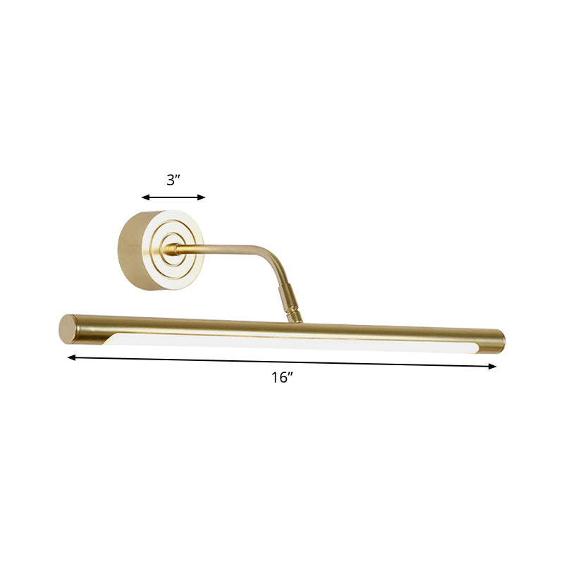 Siopsrl| 16"/20" W Slim Cylindrical Makeup Mirror Light Modernism Metal LED Gold Wall Mount Lamp for Bedroom, Warm/White Lighting