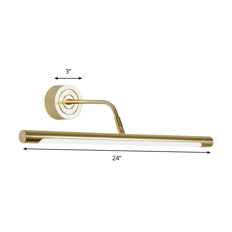 Siopsrl| 16"/20" W Slim Cylindrical Makeup Mirror Light Modernism Metal LED Gold Wall Mount Lamp for Bedroom, Warm/White Lighting