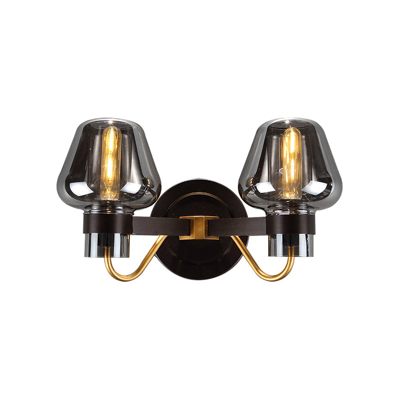 Siopsrl| 2-Lamp Wall Lighting with Mushroom Shade Smoky Glass Modern Bedroom Wall Light Lighting Fixture