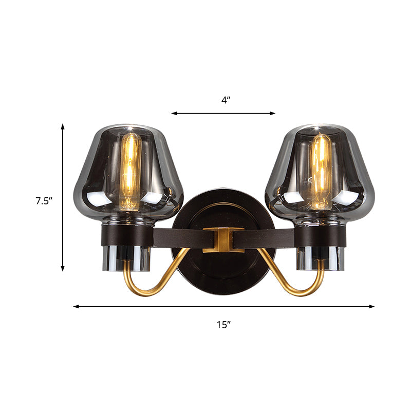 Siopsrl| 2-Light Wall Lighting with Mushroom Shade Smoke Glass Modern Bedroom Wall Lamp Lighting Fixture