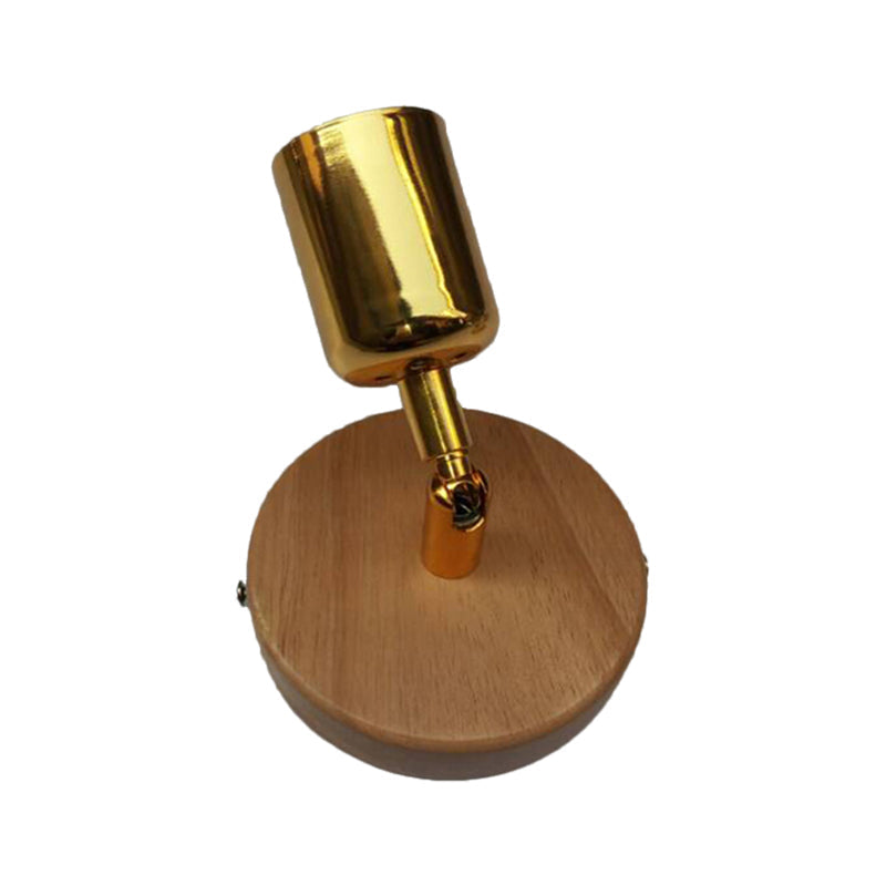 Siopsrl| Head-shaped metal wall lamp Lodge 1 light living room wall-mounted fixture with round wooden backplate in silver/gold