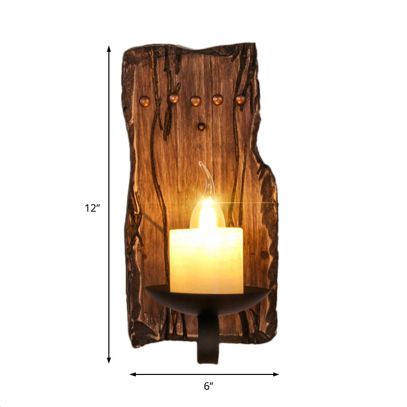 Siopsrl| Cylinder Coffee Shop Wall Light Fixture Artificial Marble 1 Light Brown Wall Lamp with Wood Semi-Cap/Base/Rectangle Base