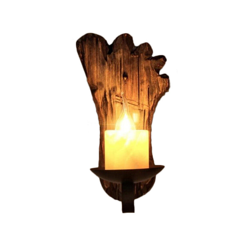 Siopsrl| Cylinder Coffee Shop Wall Light Fixture Artificial Marble 1 Light Brown Wall Lamp with Wood Semi-Cap/Base/Rectangle Base