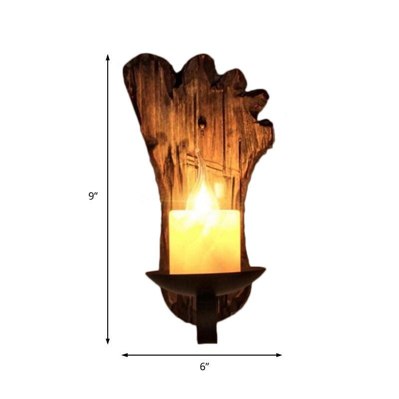Siopsrl| Cylinder Coffee Shop Wall Light Fixture Artificial Marble 1 Light Brown Wall Lamp with Wood Semi-Cap/Base/Rectangle Base