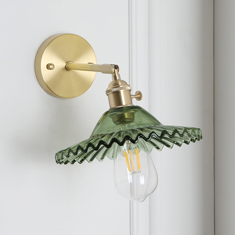 Siopsrl| Industrial Bowl Wall Lighting Fixture 1 Bulb Green Glass Wall Light in Brass