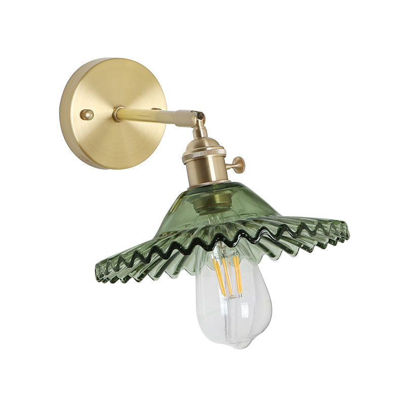 Siopsrl| Industrial Bowl Wall Lighting Fixture 1 Bulb Green Glass Wall Light in Brass