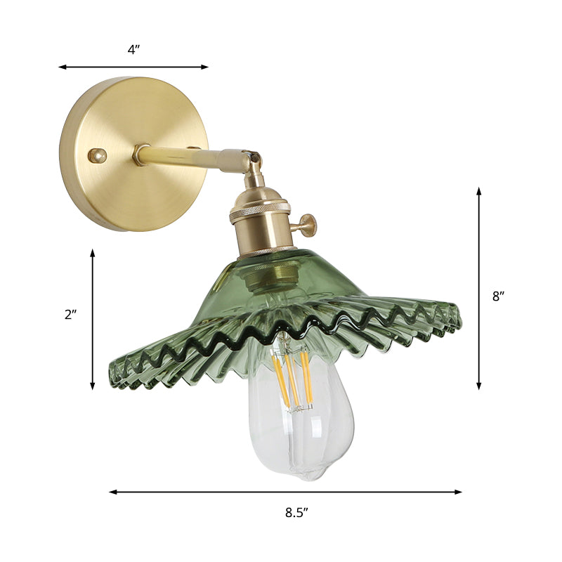 Siopsrl| Industrial Bowl Wall Lighting Fixture 1 Bulb Green Glass Wall Light in Brass