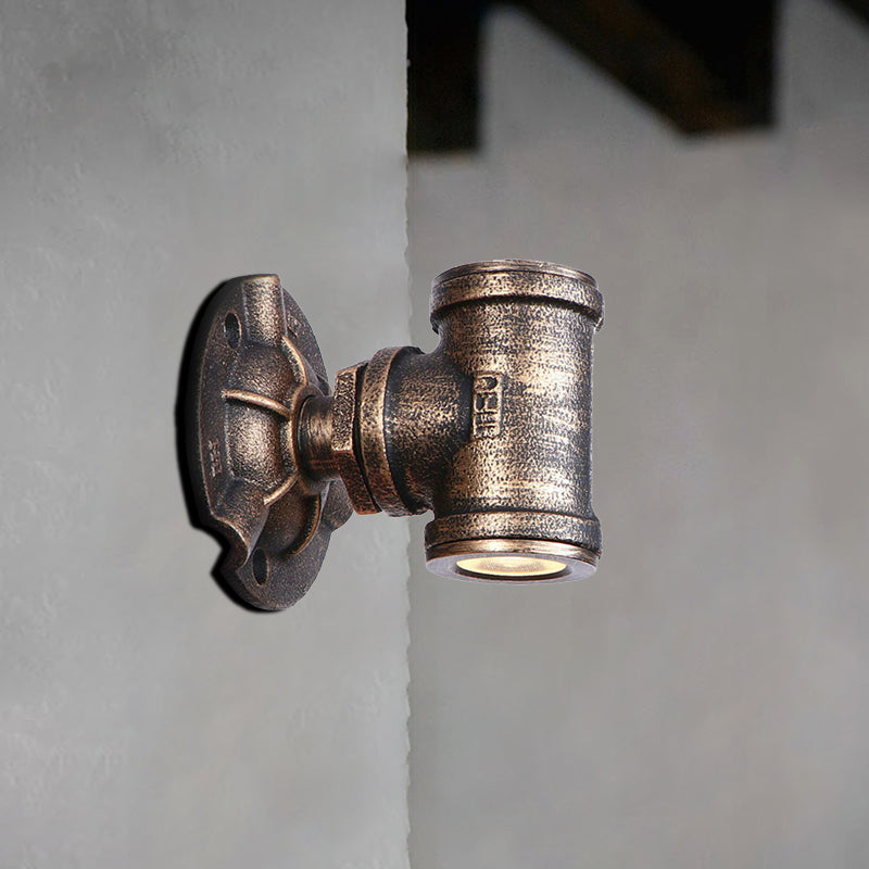 Siopsrl| Antique style pipe wall lighting fixture 1 light wrought iron wall mount fixture in bronze for hallway