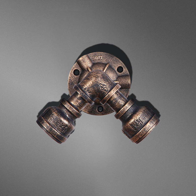 Siopsrl| 2 Heads Wall Lamp Fixture with Pipe Forged Iron Shade Rustic Style Living Room Wall Lamp Light in Aged Bronze