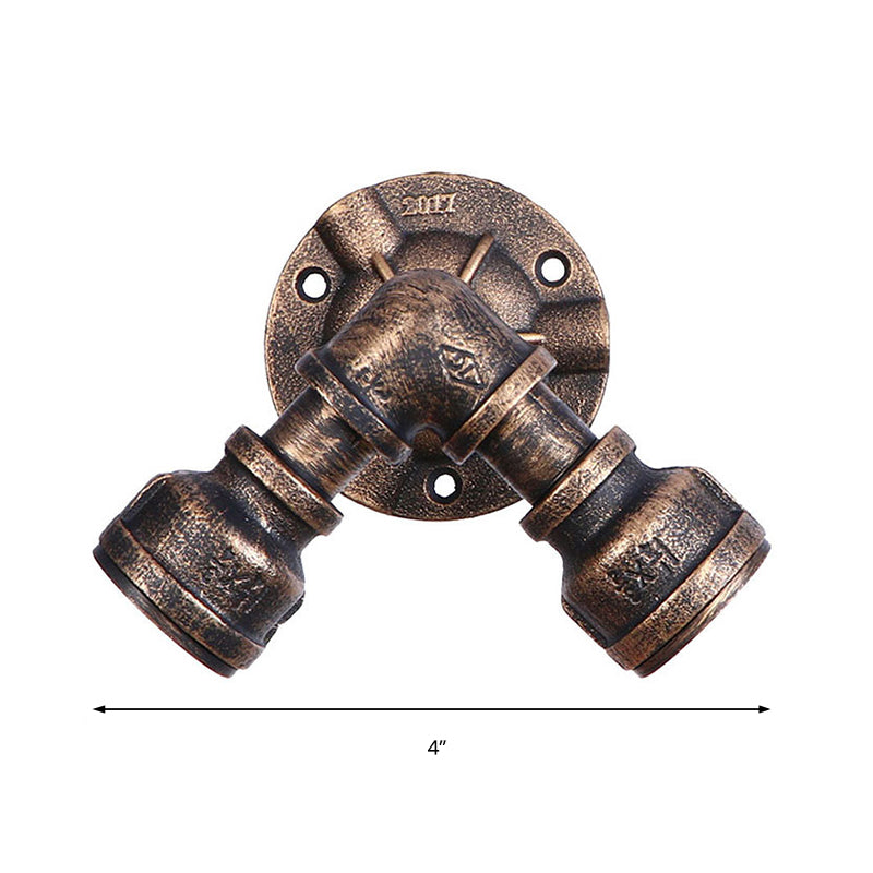 Siopsrl| 2 Heads Wall Lamp Fixture with Pipe Forged Iron Shade Rustic Style Living Room Wall Lamp Light in Aged Bronze