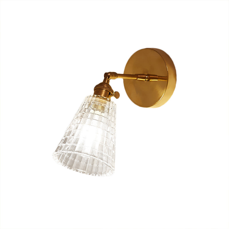 Siopsrl| Tapered Living Room Wall Light Fixture Industrial Clear Prism Glass 1 Light Brass Wall Lamp