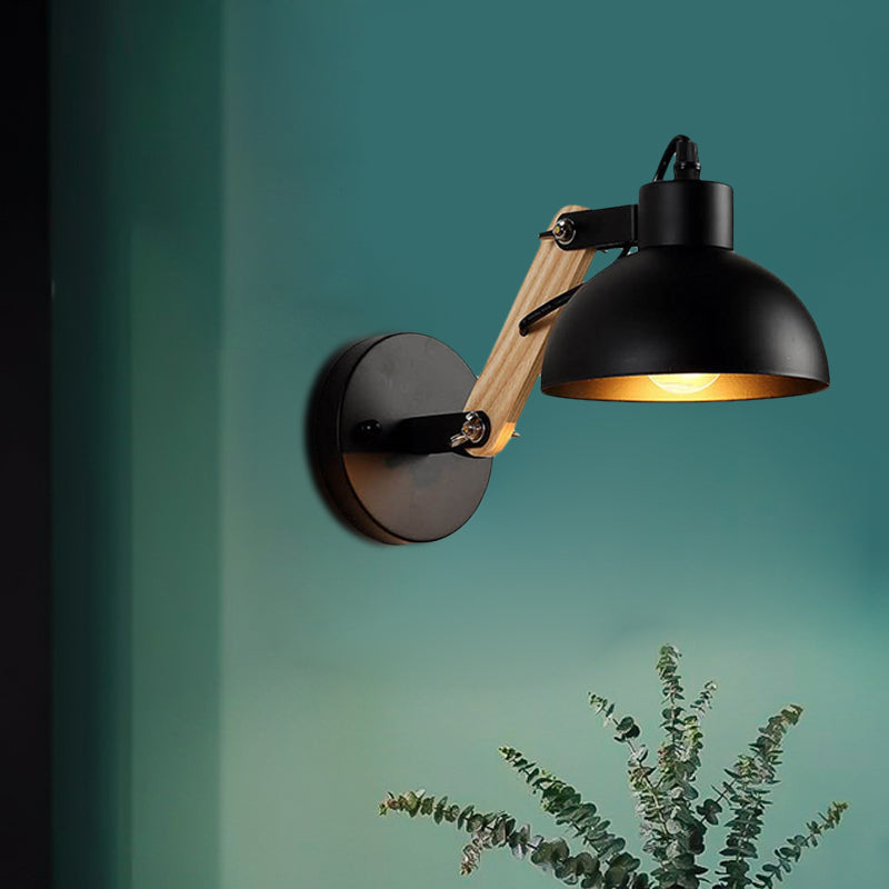 Siopsrl| Nordic Splicing Rotatable Wall Lamp 1-Light Metal Wall Lamp Lighting with Bowl Shade in Black/White-Wood