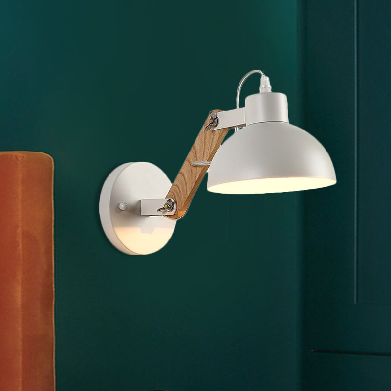Siopsrl| Nordic Splicing Rotatable Wall Lamp 1-Light Metal Wall Lamp Lighting with Bowl Shade in Black/White-Wood