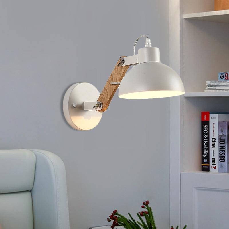 Siopsrl| Nordic Splicing Rotatable Wall Lamp 1-Light Metal Wall Lamp Lighting with Bowl Shade in Black/White-Wood